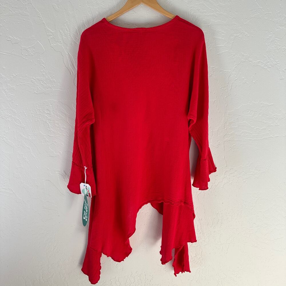OH MY GAUZE | Womens Asymmetrical Irene Tunic Top $75 NEW Size S/M Red Lagenlook - Picture 10 of 12